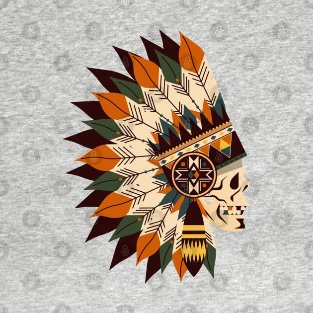 Indian Feather Headdress Tribal Skull by PsychoDynamics